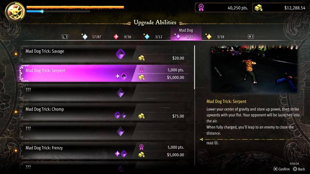 Atualização de truques de serpente para Goro em como um dragão: pirata yakuza no Havaí