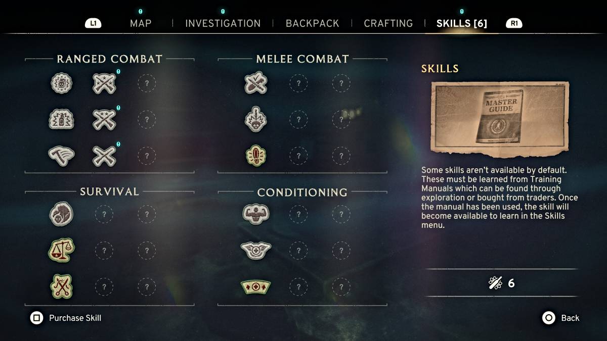 Skills menu in Atomfall