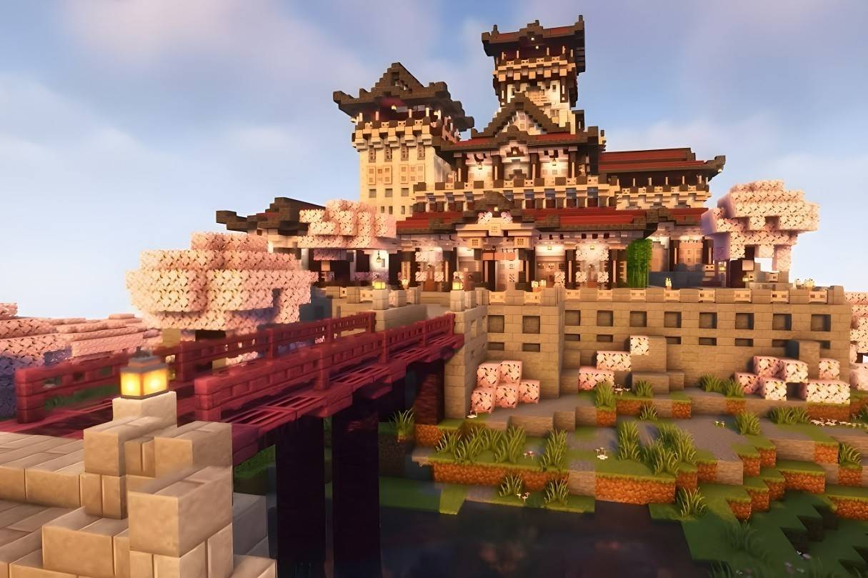 Castelo japonês de flor de cerejeira