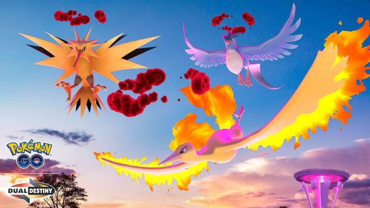 Legendary Pokemon GO birds Articuno, Zapdos, and Moltres in Dynamax forms