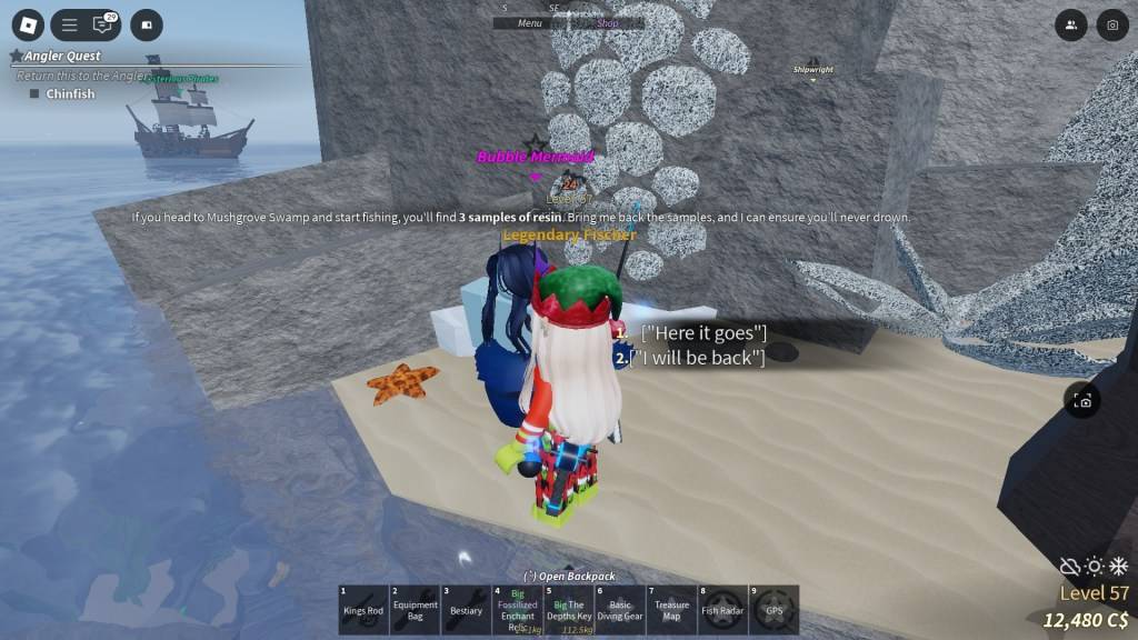 Игрок Fisch берет квест русалки пузырька