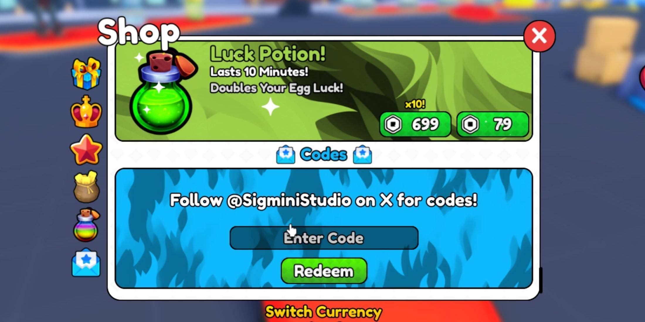Redeeming Codes Screenshot