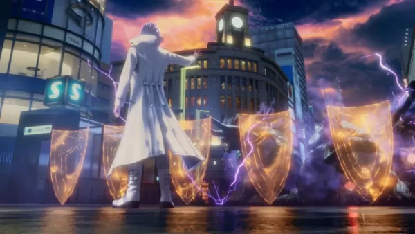 DDFF Warrior of Light in modern Tokyo defending against hordes of enemies