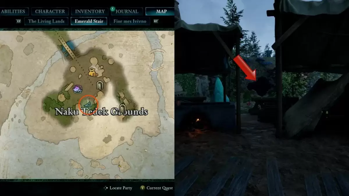 Os locais marcados e declarados para o mapa do tesouro EIGIS terreno em Naku Tedek